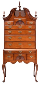 Connecticut Chippendale Cherry Bonnet Top High Chest