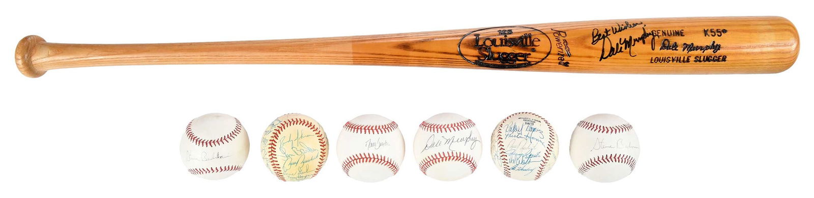 Six Atlanta Braves Signed Baseballs and Dale Murphy Signed Bat (1 of 14)