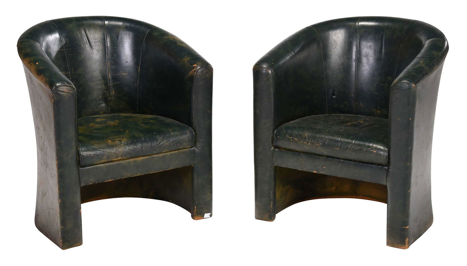 Pair Vintage Green Leather Club Chairs (1 of 11)