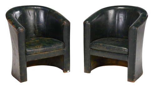 Pair Vintage Green Leather Club Chairs (1 of 11)