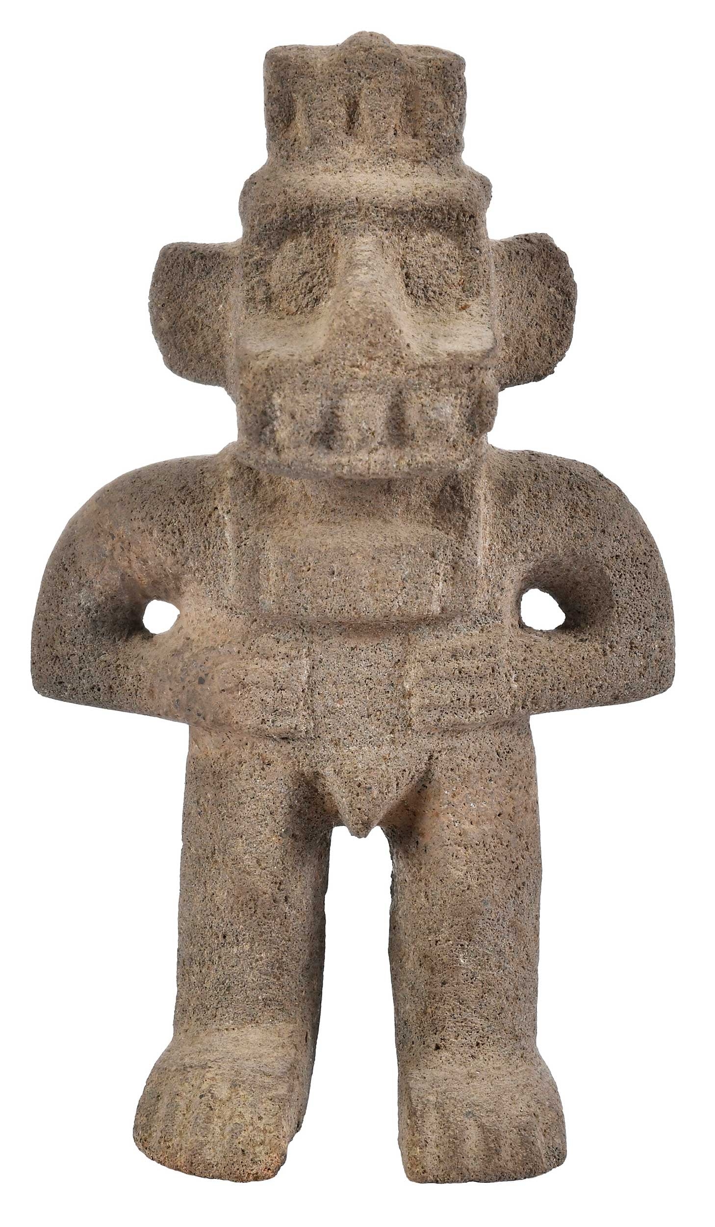 Pre-Columbian or Style Stone Figure of Man Wearing Alligator Mask (1 of 7)