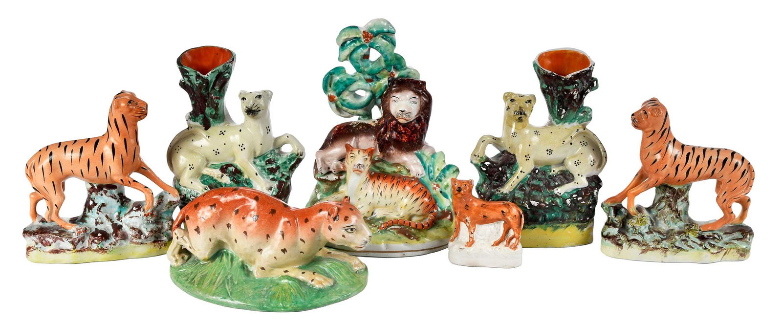 Seven Staffordshire Jungle Cat Table Objects (1 of 9)