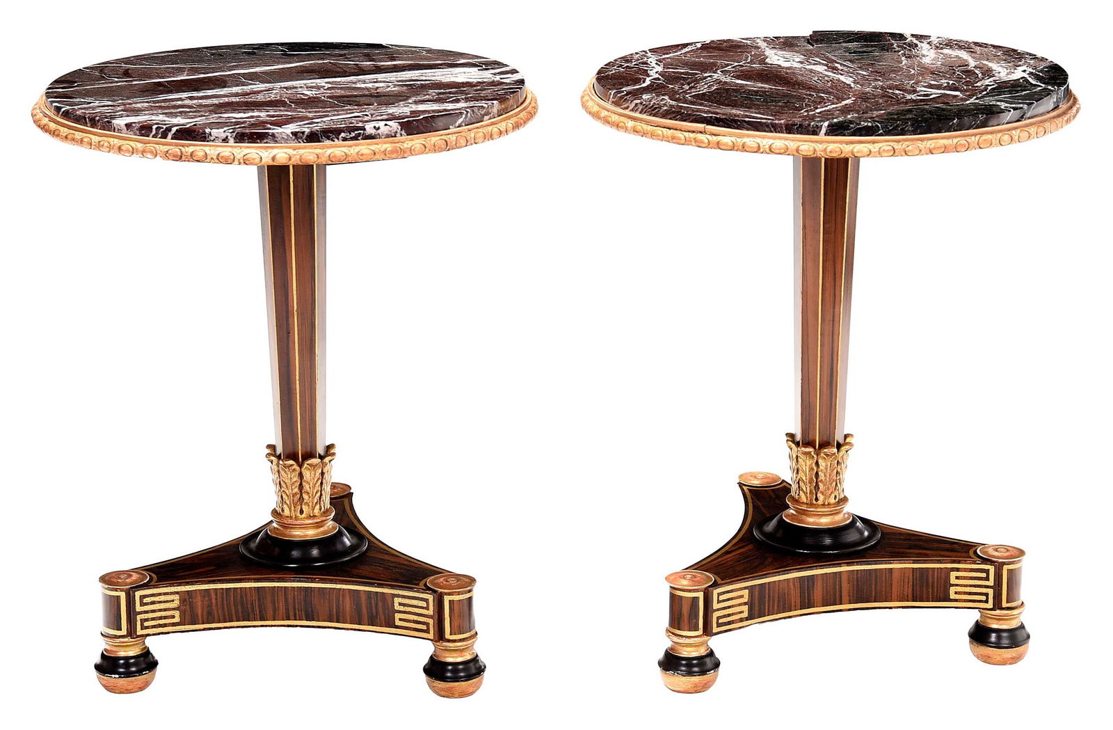 Fine Pair of Regency Style Faux Painted Gilt and Marble Top Pedestal Tables (1 of 10)