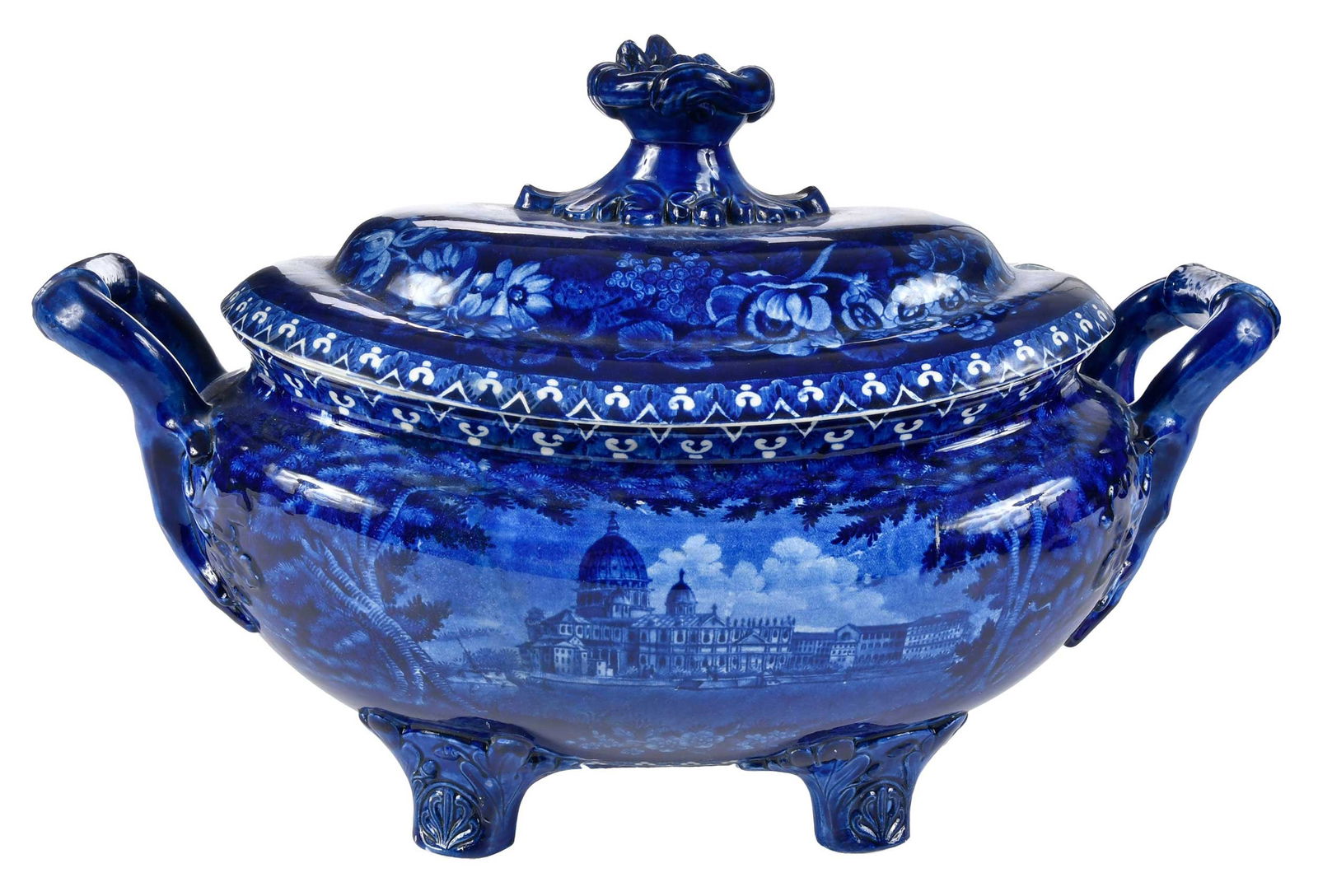 Historical Blue Staffordshire Soup Tureen with St. Peter's Church (1 of 9)