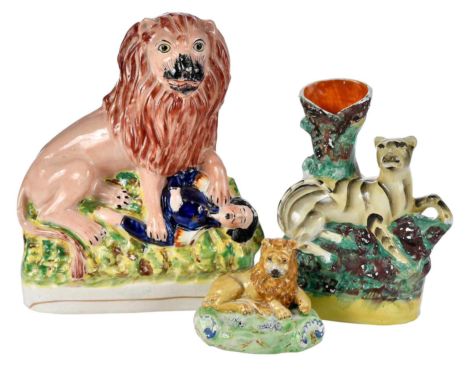 Three Staffordshire Jungle Cat Table Objects, Lions and Tiger (1 of 11)