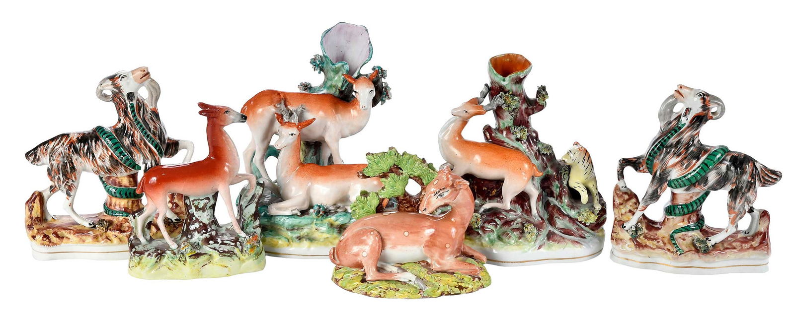 Six Staffordshire Animal Table Objects, Goats, Antelope, and Deer (1 of 7)