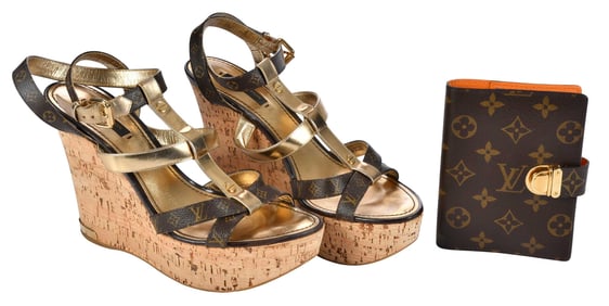 Louis Vuitton Cork Wedge Sandals with Agenda