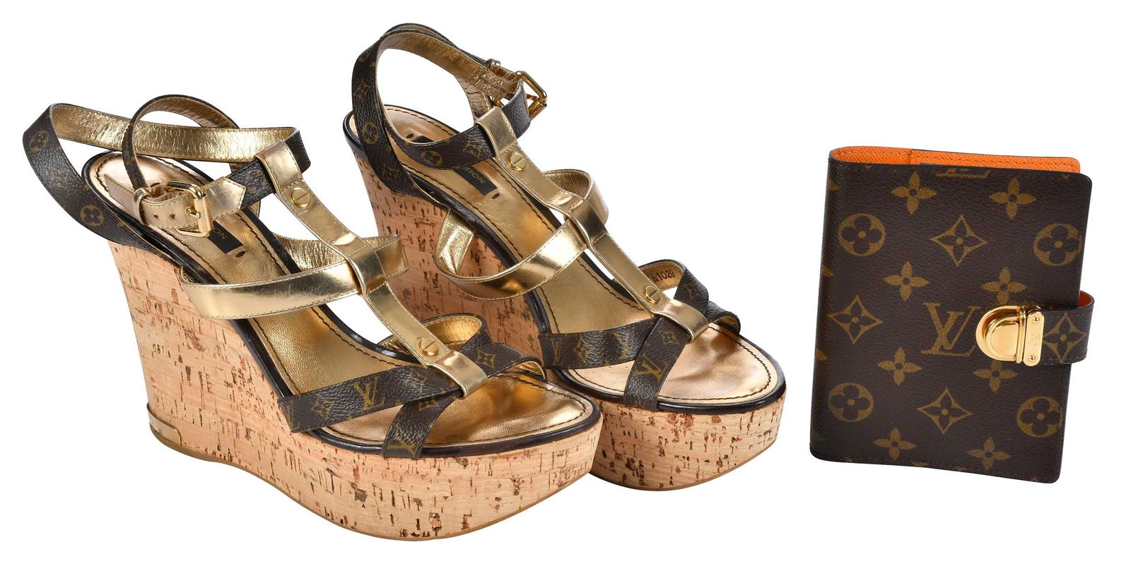 Louis Vuitton Cork Wedge Sandals with Agenda