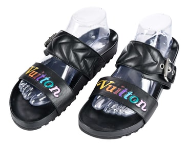 Louis Vuitton New Wave Bom Dia Black Calfskin Sandals