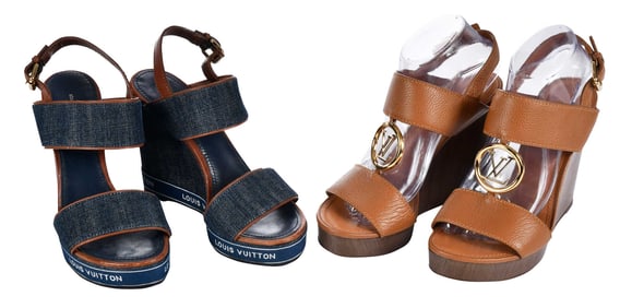 Two Pairs Louis Vuitton Wedge Sandals