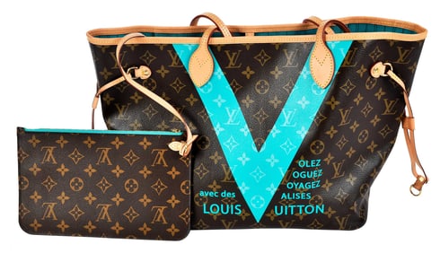 Louis Vuitton Monogram V Neverfull MM Tote with Matching Wallet