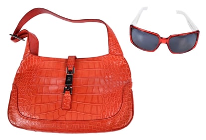 Gucci Red Alligator Jackie O Hobo and Sunglasses