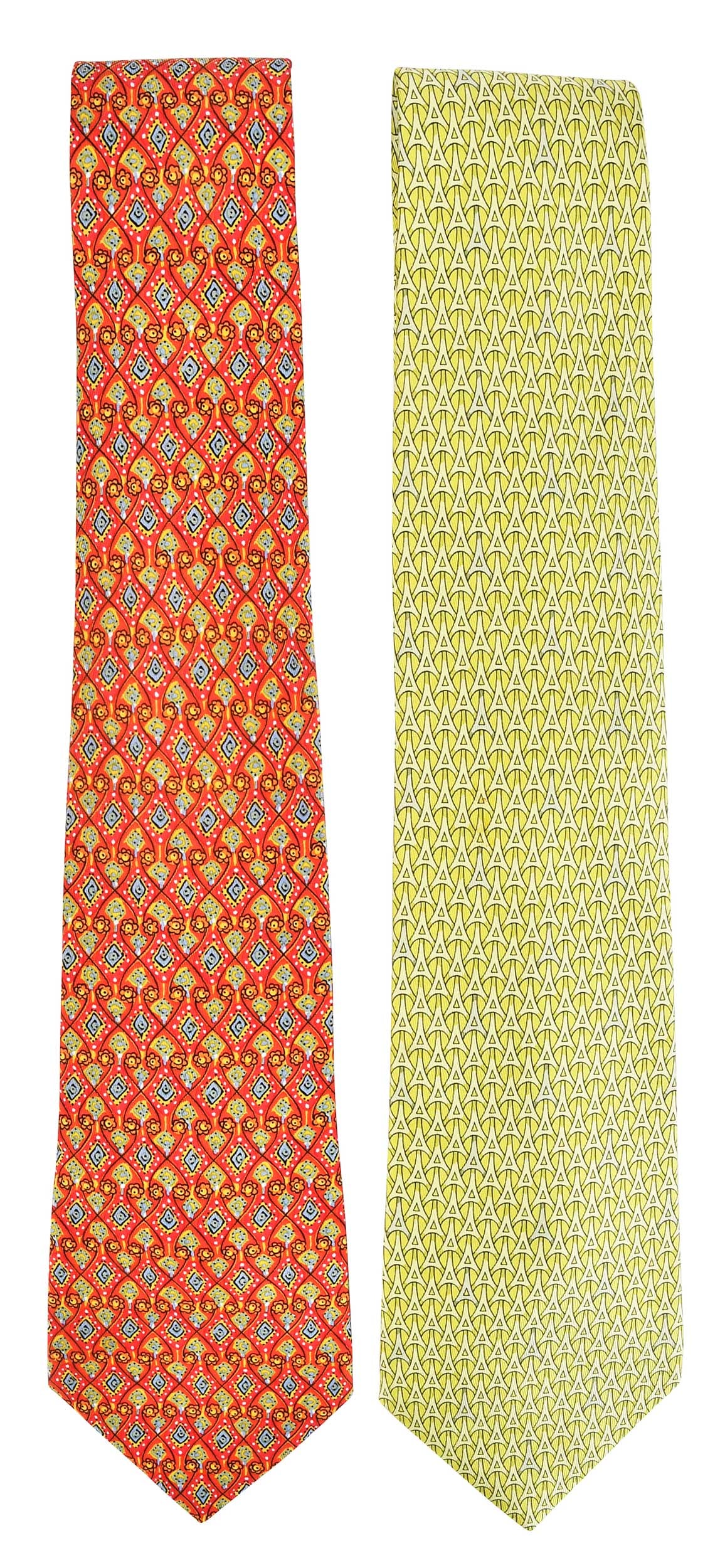 Two Hermes Silk Ties, Chartreuse and Vermillion (1 of 4)