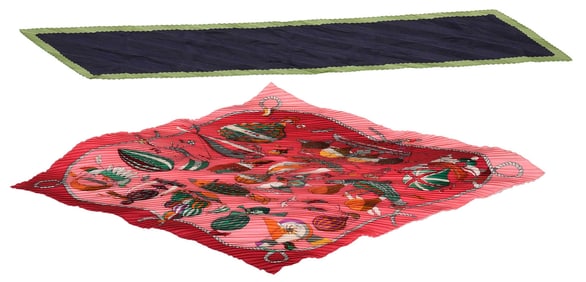 Two Pleated Silk Scarves, one Hermes