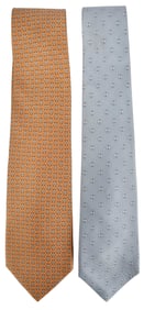 Two Hermes Silk Ties, Silver H Tonneau and Marigold