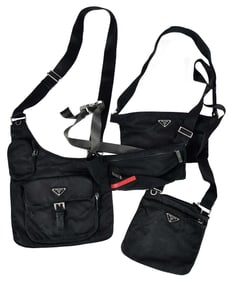 Four Prada Black Tessuto Bags