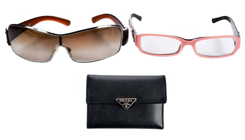Prada Small Saffiano Leather Trifold Wallet with Sunglasses and Reading Glasses