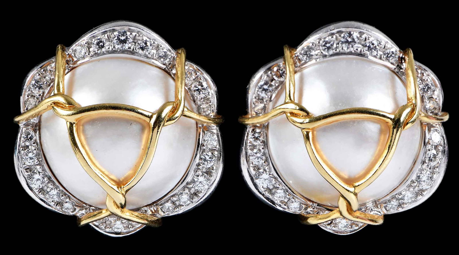 18kt. and Platinum Verdura Mabe Pearl and Diamond Clip On Earrings