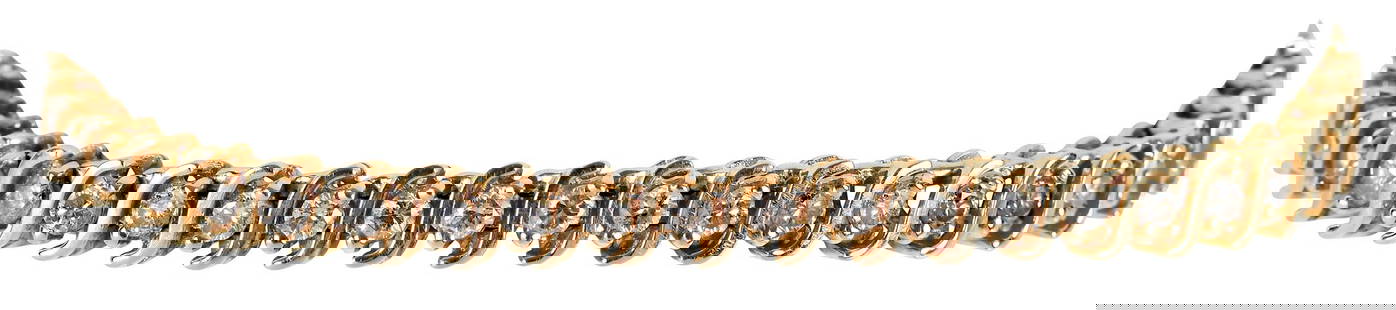 14kt. S Link Diamond Tennis Bracelet: 44 round brilliant cut diamonds, approx. 2.50ctw., I1, I-J, stamped "14k", yellow gold, safety clasp, 7 in. length, 17.6 g Provenance: Private Collection, Blairsville, Georgia Note: Brunk Auctions mak