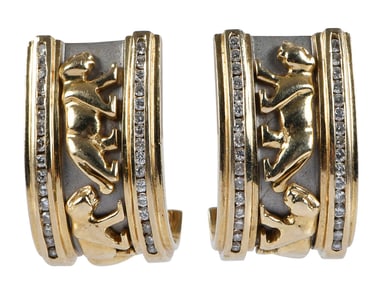 14kt. Two-Tone Panther Half Hoop Earrings