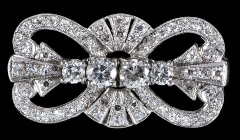 14kt. Art Deco Bow Shaped Diamond Brooch