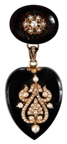 Victorian Mourning Keepsake Brooch with Seed Pearls