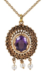 14kt. Amethyst Pendant with Seed Pearls