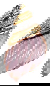 18kt. Shell Motif Rose Quartz and Diamond Brooch (1 of 6)