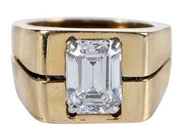 Platinum Emerald Cut Diamond Ring and Custom 18kt. Jacket