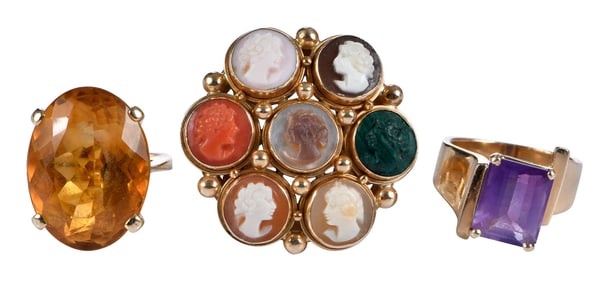 Three 14kt. Gemstone Rings