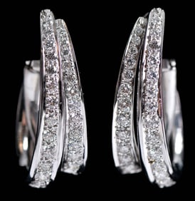 18kt. White Gold Elongated Double Hoop Earrings