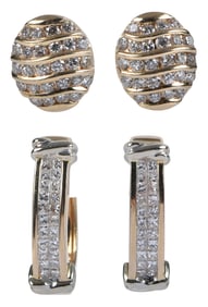 Two Pairs 14kt. Diamond Earrings