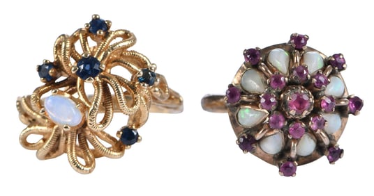 Two 14kt. Opal and Gemstone Rings