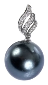 Black Tahitian Pearl and Diamond Pendant
