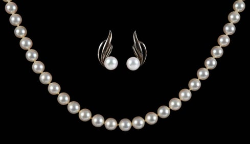 Mikimoto Pearl Necklace and Earrings