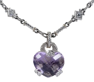 18kt. Amethyst and Diamond Heart Pendant Necklace