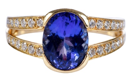 18kt. Richard Krementz Tanzanite, Diamond, and Tsavorite Ring