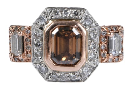 18kt. Two Tone Fancy Brown and White Diamond Halo Ring