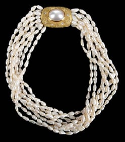 18kt. Diamond and Mabe Pearl Clasp with Freshwater Pearl Necklace