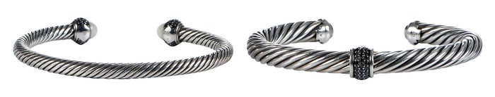 Two David Yurman Classic Cable Bracelets with Black Diamonds