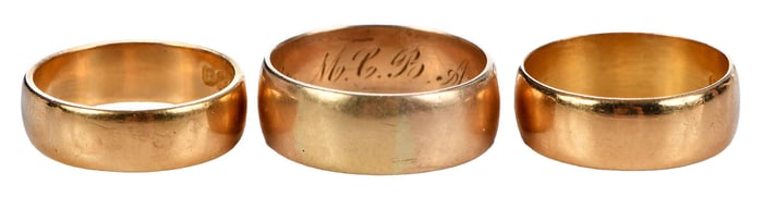 Three Yellow Gold Bands, 22kt. and 18kt.