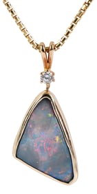 14kt. Opal and Diamond Pendant with Chain