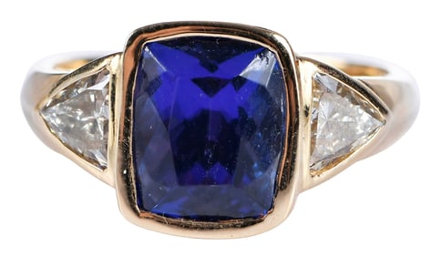 18kt. Tanzanite and Shield Cut Diamond Ring