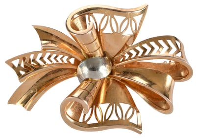 18kt. Two Tone Ribbon Brooch