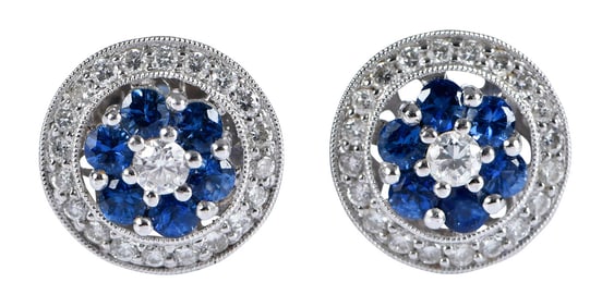 18kt. Vintage Inspired Blue Sapphire and Diamond Earrings