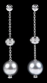 Mikimoto 18kt. Tahitian Pearl Drop and Diamond Earrings