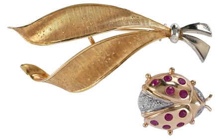 18kt. Ribbon and 14kt. Ladybug Brooch