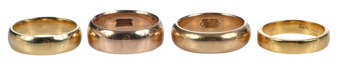 Four 18kt. and 22kt. Yellow Gold Bands