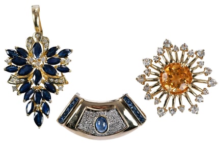 Three 14kt. Diamond and Gemstone Pendants/Slide