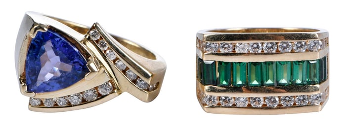 Two 14kt. Gemstone Fashion Rings